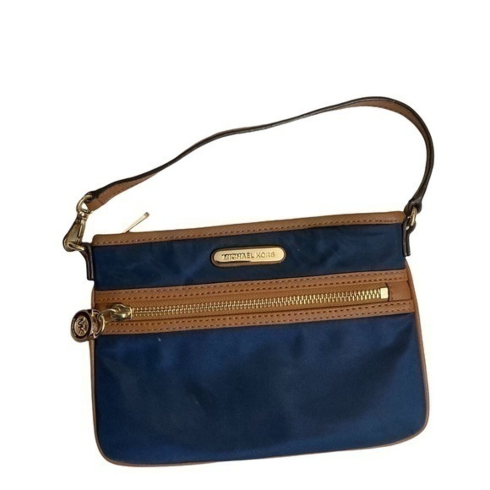 Michael kors blue nylon and brown mini bag